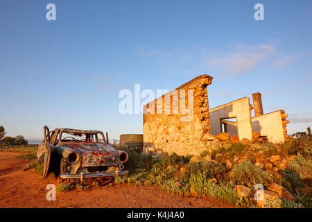 Début de la lumière du matin sur location d'un ancien bâtiment, Silverton, NSW, Australie. Banque D'Images