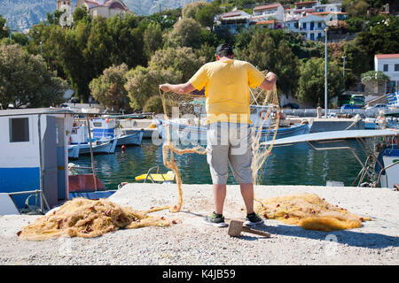 Port, Aghios Kirykos, île Ikaria, mer Egée, Grèce, Europe Banque D'Images