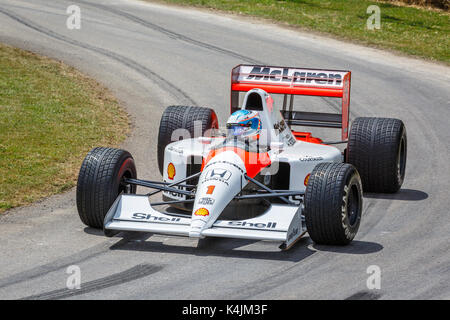 1991 mclaren mp4/6 honda-F1 voiture avec chauffeur nyck de vries au goodwood festival of speed 2017, Sussex, UK. Banque D'Images