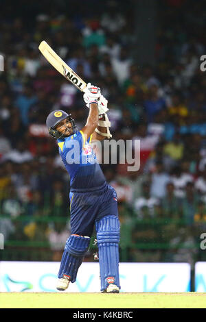 Colombo, Sri Lanka. 6rh, Sept 2017. Sri Lanka cricketer Dilshan Munaweera joue un tourné pendant leur seul match de cricket contre vingt20 Indiaat R Premadasa International Cricket Stadium à Colombo, Sri Lanka le mercredi 6 septembre 2017. Credit : Pradeep Dambarage/Alamy Live News Banque D'Images