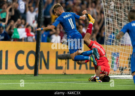 Reggio Emilia, Italie. 12Th Mar, 2017. Ciro immobile (ITA) Football/soccer : Ciro immobile de l'Italie célèbre après avoir marqué leur premier but pendant la Coupe du Monde de la FIFA, Russie 2018 qualificatif européen Groupe G match entre l'Italie 1-0 Israël au stade Mapei à Reggio Emilia, Italie . Credit : Maurizio Borsari/AFLO/Alamy Live News Banque D'Images