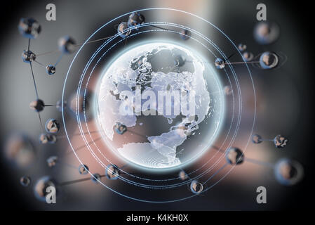 Sphère rougeoyante abstrait forme. La terre. Concept 3d de la planète. Arrière-plan de la science et de la technologie. Banque D'Images