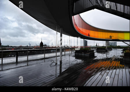 Votre 'Panorama' Arc-en-ciel, Olafur Eliasson spectaculaire de l'œuvre d'art sur le toit de la das Kunstmuseum à Aarhus, Danemark Banque D'Images