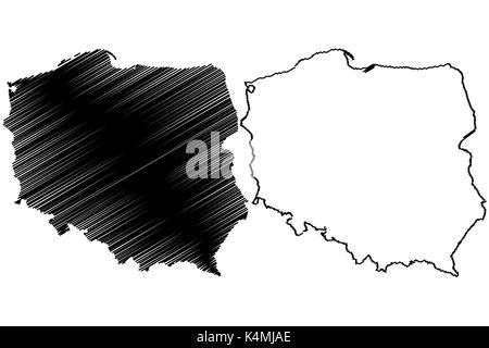 Pologne carte illustration vectorielle, scribble sketch Pologne Illustration de Vecteur