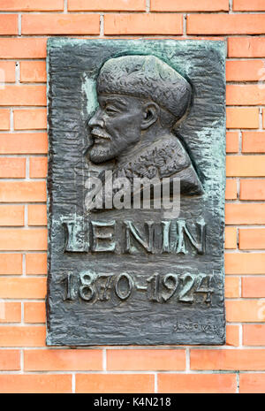 Gros plan de la plaque Lénine, Parc de la Statue (Szoborpark), Budapest, Hongrie Banque D'Images