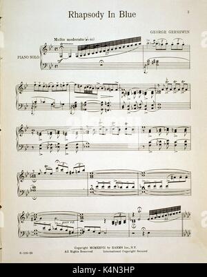 George Gershwin's 'Rhapsody in Blue' score couvrir pour piano solo. Publié par Harms, 1927. Le compositeur et pianiste américain, 1898-1937. Banque D'Images