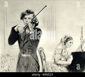 JOACHIM Joseph au violon et Clara Schumann qui l'accompagne au piano. Peinture d'Adolph Menzel, 1854. (Hongrois) Germanized violoniste. Violoniste, compositeur, chef d'orchestre (1831-1907) Banque D'Images