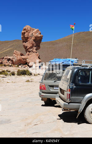 Paysage de la Valle de las Rocas (Rock Valley) avec la caractéristique rocher connu sous le nom de "Copa del Mundo" (Coupe du monde) dans le sud de la bolivie Banque D'Images