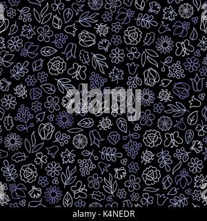 Icône fleur motif floral transparent. feuilles, fleurs ornementales background noir. Illustration de Vecteur