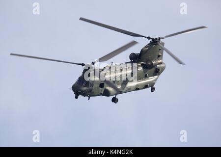 Boeing Chinook HC4 du 27 e Escadron de la RAF Odiham démontrant son impressionnante à Bournemouth manœuvres aériennes Air Festival Banque D'Images