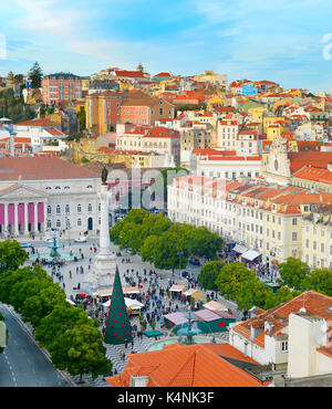 Vue aérienne de la place Rossio, dans la vieille ville de Lisbonne, Portugal