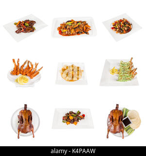 Ensemble de plats asiatiques dans un autre restaurant. isolated on white backrgound Banque D'Images