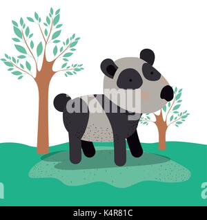 Panda animal caricature en arrière-plan des paysages forestiers Illustration de Vecteur