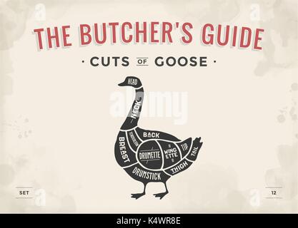 Coupe de viande. Poster Butcher diagramme, schéma - Goose Illustration de Vecteur