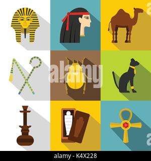 Tourisme en Egypte, style plat icon set Illustration de Vecteur