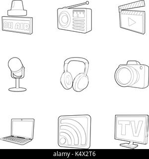 Media icons set style du contour, Illustration de Vecteur