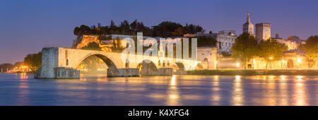 Panorama d'Avignon dans la nuit Banque D'Images