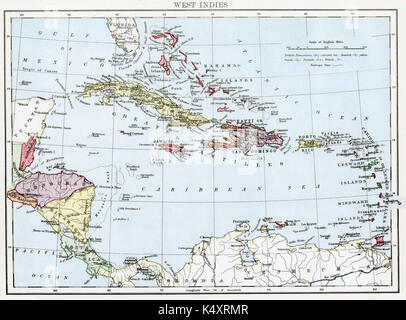 Carte antique, vers 1875, des Antilles Banque D'Images