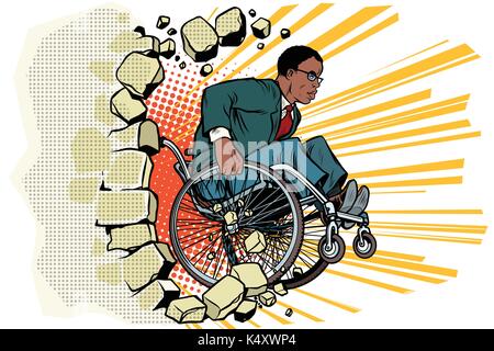 African businessman dans un fauteuil roulant. Handicap et santé Illustration de Vecteur