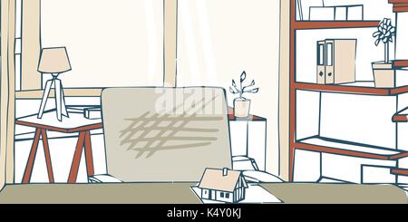Intérieur de bureau avec bureau et étagère Illustration de Vecteur