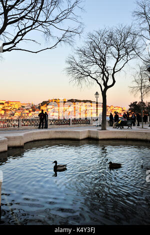 Le belvédère de São Pedro de Alcantara, l'un des meilleurs points de vue de la vieille ville de Lisbonne. Portugal Banque D'Images