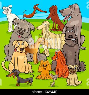 Cartoon illustration de chiens et chiots de race groupe caractères animaux Illustration de Vecteur