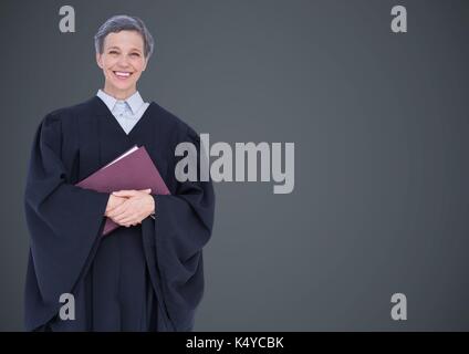 Digital composite de femme juge avec réserve contre mur gris Banque D'Images