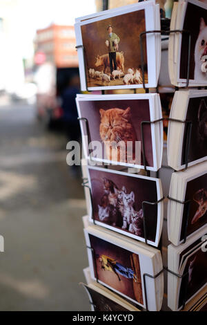Cartes postales l'animal en vente à la Porte de Vanves et d'antiquités de la rue Marché aux puces à Paris, le Marché aux Puces Banque D'Images