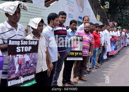 Dhaka, Bangladesh. 07Th sep 2017. Dhaka, Bangladesh - septembre 07, 2017 : manifestation devant les gens du Bangladesh dhaka's National press club le jeudi pour protester contre le traitement des musulmans Rohingya au Myanmar. crédit : sk Hasan Ali/Alamy live news Banque D'Images