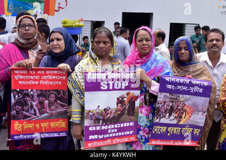 Dhaka, Bangladesh. 07Th sep 2017. Dhaka, Bangladesh - septembre 07, 2017 : manifestation devant les gens du Bangladesh dhaka's National press club le jeudi pour protester contre le traitement des musulmans Rohingya au Myanmar. crédit : sk Hasan Ali/Alamy live news Banque D'Images