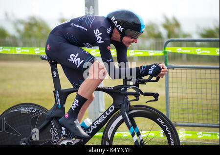 Britain's Pro Cycling 2017 Tour de Grande-Bretagne - 5e étape - l'étape de tendring individuelle contre la montre à bord de clacton. riders ride 16km, ou 10 milles. tendring dans l'Essex, a été choisie pour accueillir l'épreuve individuelle étape au cours de cette année, l'énergie ovo tour of Britain, comme le world's top riders contest la course contre la montre lors de l'étape 5 le jeudi 7 septembre. Banque D'Images