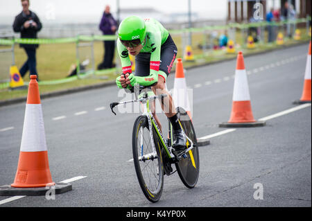 Britain's Pro Cycling 2017 Tour de Grande-Bretagne - 5e étape - l'étape de tendring individuelle contre la montre à bord de clacton. riders ride 16km, ou 10 milles. tendring dans l'Essex, a été choisie pour accueillir l'épreuve individuelle étape au cours de cette année, l'énergie ovo tour of Britain, comme le world's top riders contest la course contre la montre lors de l'étape 5 le jeudi 7 septembre. Banque D'Images