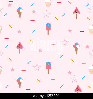 Modèle sans couture d'été avec de la glace. éléments d'été stylisée avec abandonné ombres. vector illustration. collection été 10 eps. Banque D'Images