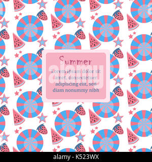 Modèle sans couture d'été avec des pastèques et fraise. background, fruits d'été. vector illustration. Banque D'Images