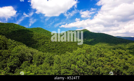 Passé le rouleau nuages vert pittoresque de montagnes Blue Ridge Parkway à Asheville, en Caroline du Nord Banque D'Images