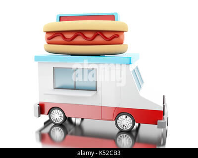 3d illustration. hot dog camion alimentaire. fast food concept. isolé sur fond blanc Banque D'Images