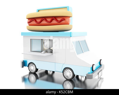 3d illustration. hot dog camion alimentaire. fast food concept. isolé sur fond blanc Banque D'Images