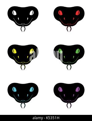 Silhouette de tête de serpent en six couleurs, vector black head snake Illustration de Vecteur