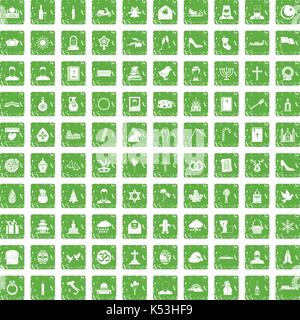 100 church icons set grunge green Illustration de Vecteur