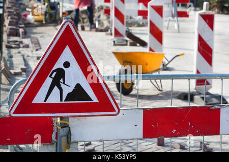 Travaux routiers et d'un travail en cours signer Banque D'Images