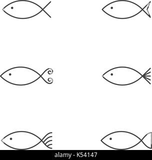 L'icône poisson avc contour design illustration noir et blanc couleur isolé sur fond blanc, vector eps10 Illustration de Vecteur