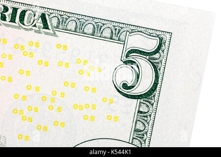 Cinq dollars de détails sur macro. La texture de haute qualité sur la macro. Banque D'Images