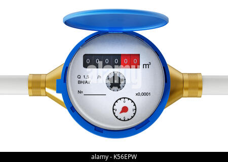 Compteur d'eau isolé sur fond blanc. 3d illustration. Banque D'Images