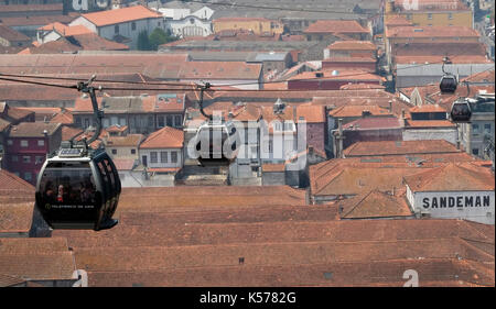 Les touristes en balade gondoles sur le teleferico de gaia cable car au-dessus de la ville de Porto, à Porto, Portugal, 20 août 2017. © John voos Banque D'Images