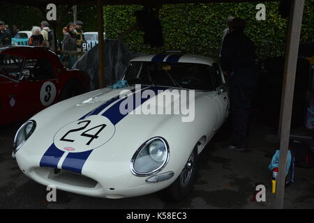 1961 Jaguar E Type ; dans les paddocks ; Kinrara ; Trophée Goodwood Revival 8e Sept 2017 Banque D'Images