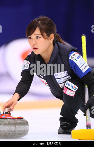 Hokkaido, Japon. Sep 9, 2017. chinami yoshida (ls) curling : play-off de décider la représentante des femmes du Japon pour les jeux olympiques d'hiver de pyeongchang 2018, deuxième manche macth entre ls kitami 5-7 chubu electric power au curling tokoro à Hokkaido, Japon . Crédit : naoki nishimura/aflo sport/Alamy live news Banque D'Images
