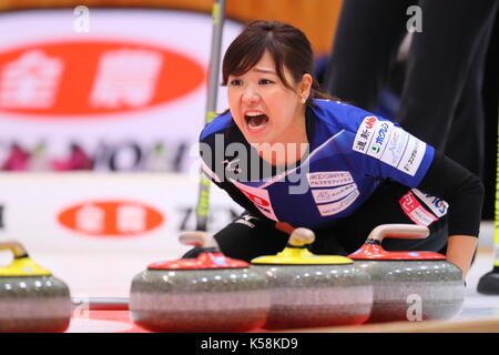 Hokkaido, Japon. Sep 9, 2017. chinami yoshida (ls) curling : play-off de décider la représentante des femmes du Japon pour les jeux olympiques d'hiver de pyeongchang 2018, deuxième manche macth entre ls kitami 5-7 chubu electric power au curling tokoro à Hokkaido, Japon . Crédit : naoki nishimura/aflo sport/Alamy live news Banque D'Images