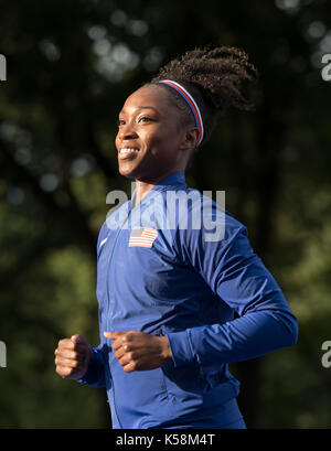 Berlin, Allemagne. 2Nd sep 2017. athlète américain tianna bartoletta en action au cours de la 'les mouches' berlin international dlv compétition d'athlétisme à Berlin, Allemagne, 2 septembre 2017. photo : annegret hilse/dpa/Alamy live news Banque D'Images