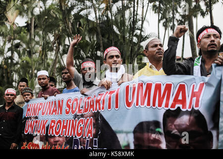 Kuala Lumpur, Malaisie. 05Th sep 2017. Les musulmans rohingyas vivant en Malaisie rassemble au cours d'une manifestation à l'extérieur de l'ambassade du Myanmar à Kuala Lumpur, Malaisie, le 8 septembre 2017.. Credit : ady abd ropha/pacific press/Alamy live news Banque D'Images