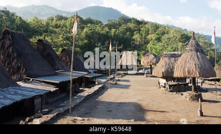 Bena un village traditionnel avec les huttes du peuple ngada bajawa en près de flores, en Indonésie. Banque D'Images